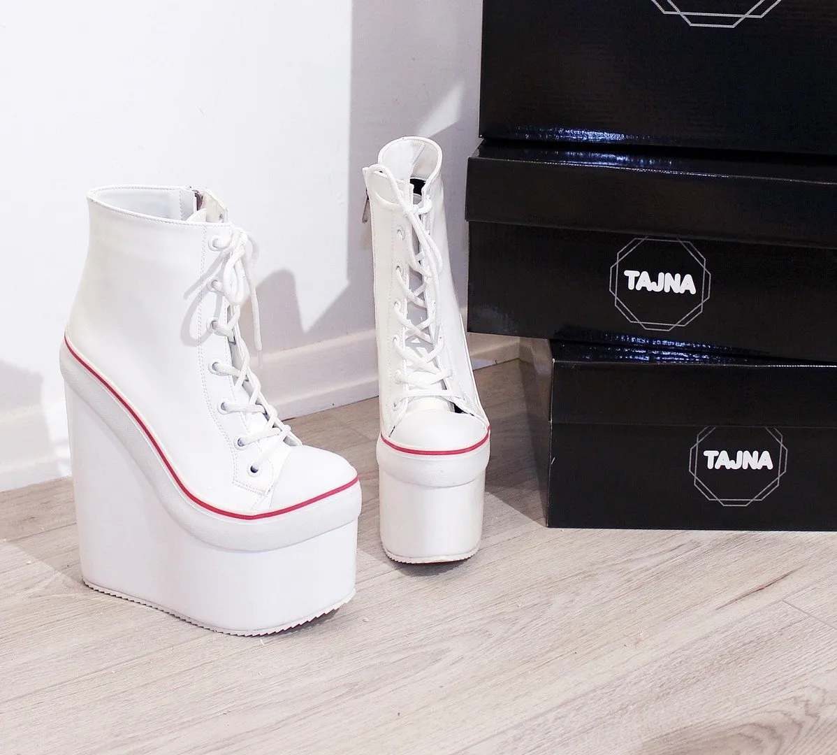 Sport Platform Shoes Lace up High Heel Wedge Booties