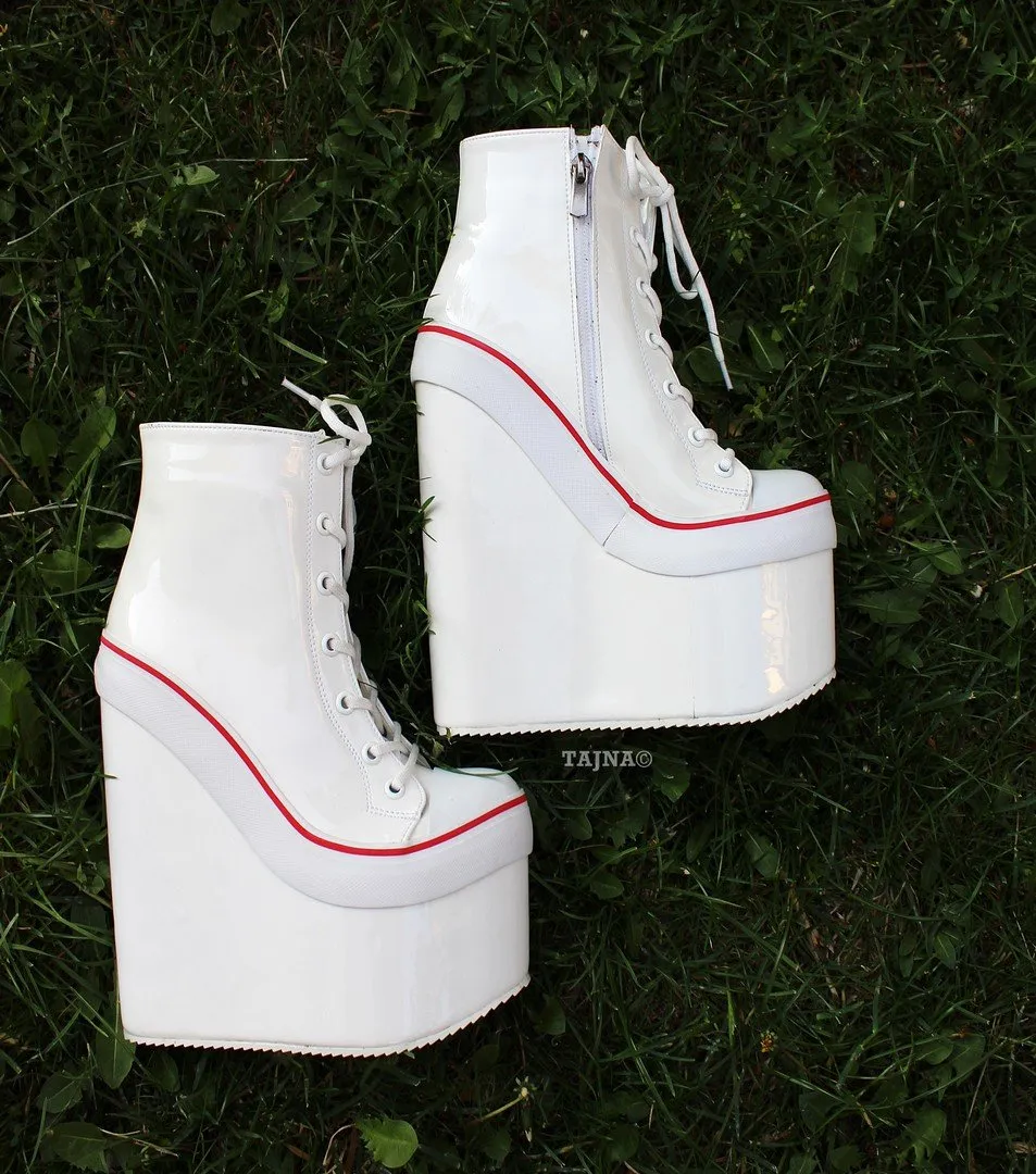 Sport Platform Shoes Lace up High Heel Wedge Booties