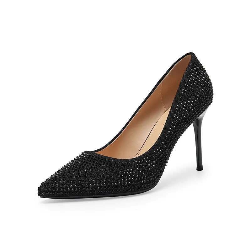 Spring Collection Stylish Colorful Diamonds Pointed Toe Stiletto Wedding Shoes