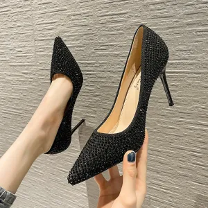 Spring Collection Stylish Colorful Diamonds Pointed Toe Stiletto Wedding Shoes