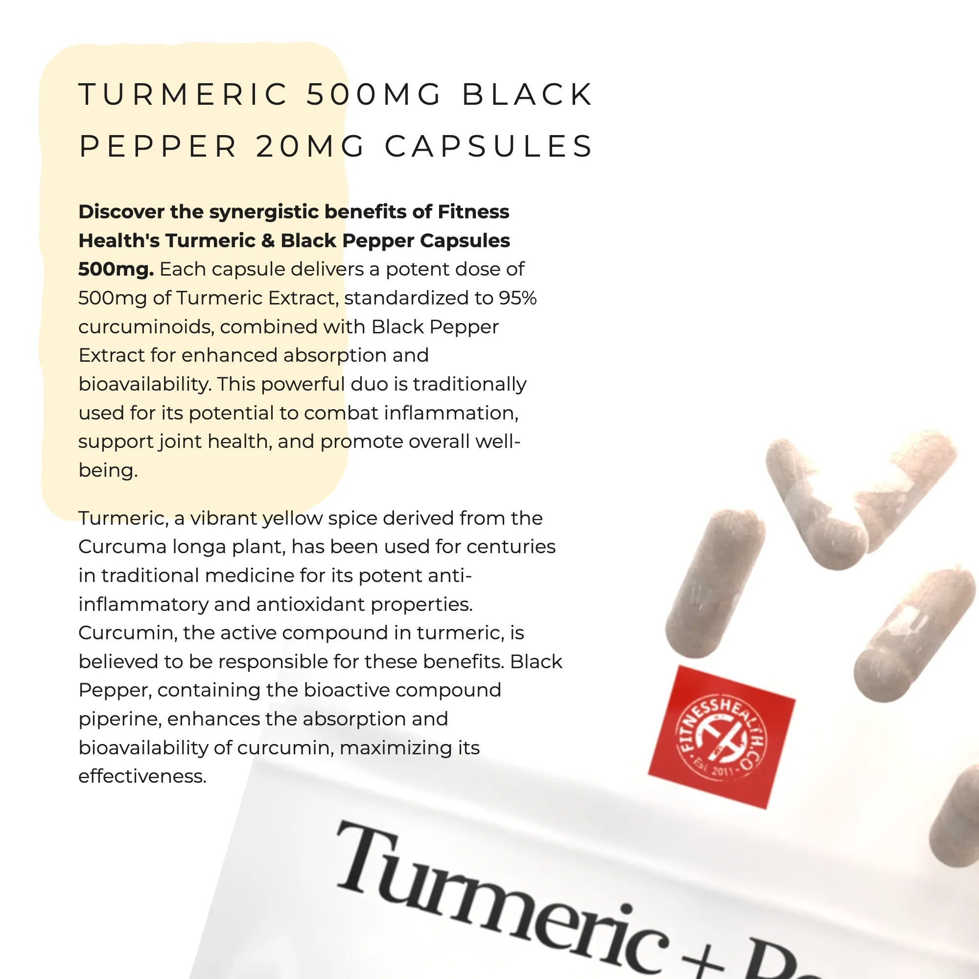 Turmeric Extract 500mg Capsules and Black Pepper 20mg