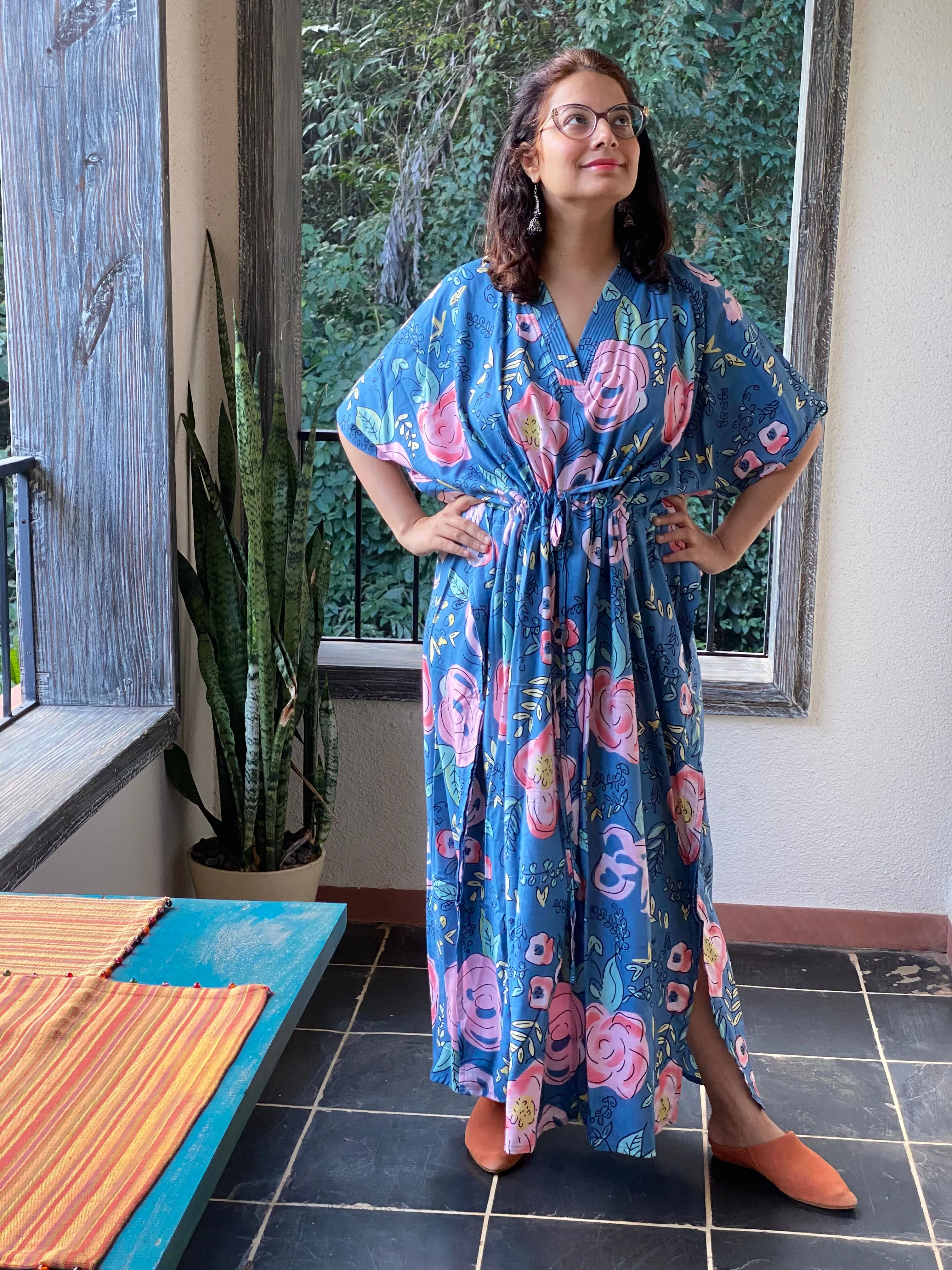Whimsical Giggles V-Neck, Cinched Waist Ankle Length Kaftan