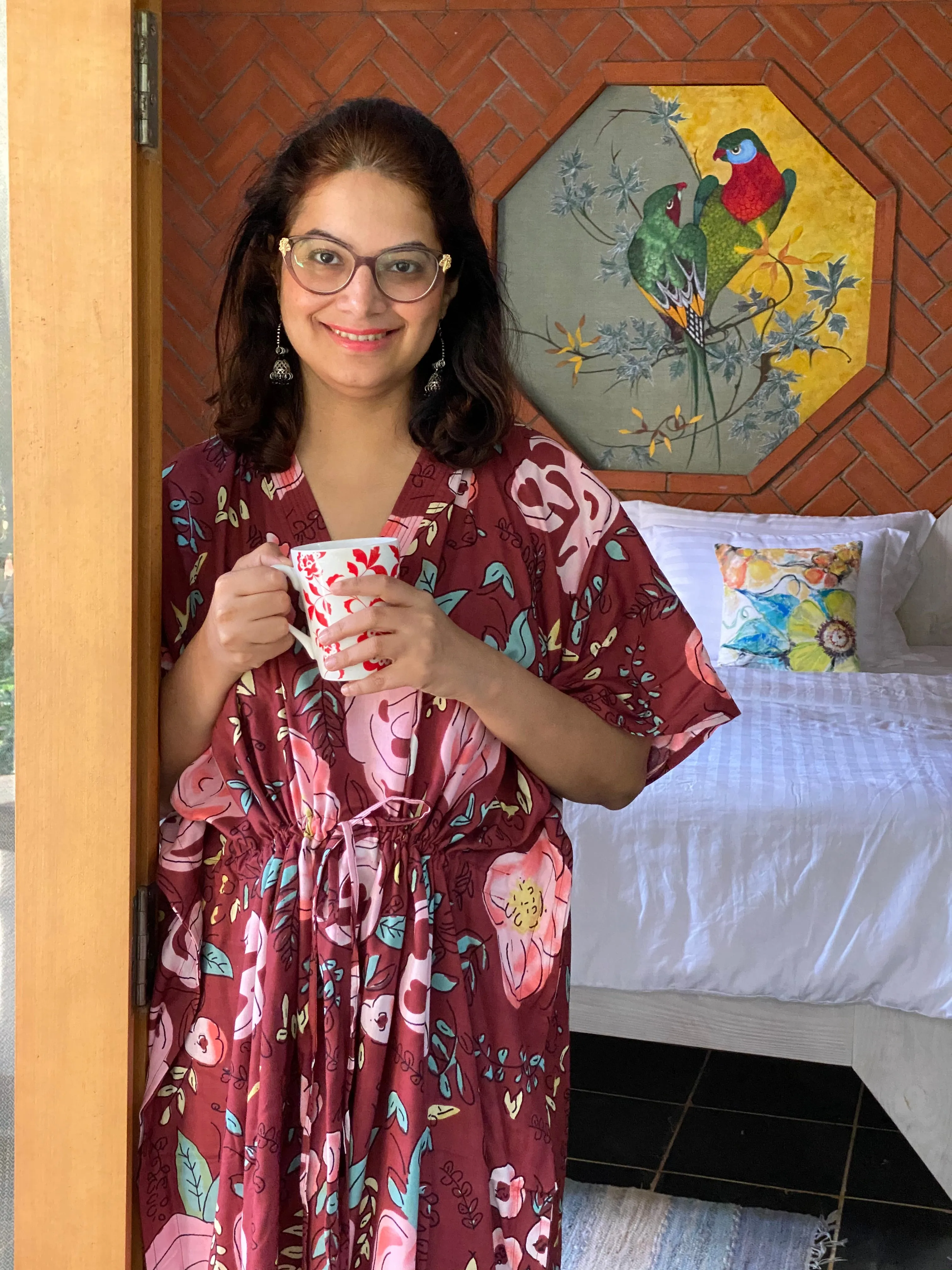 Whimsical Giggles V-Neck, Cinched Waist Ankle Length Kaftan