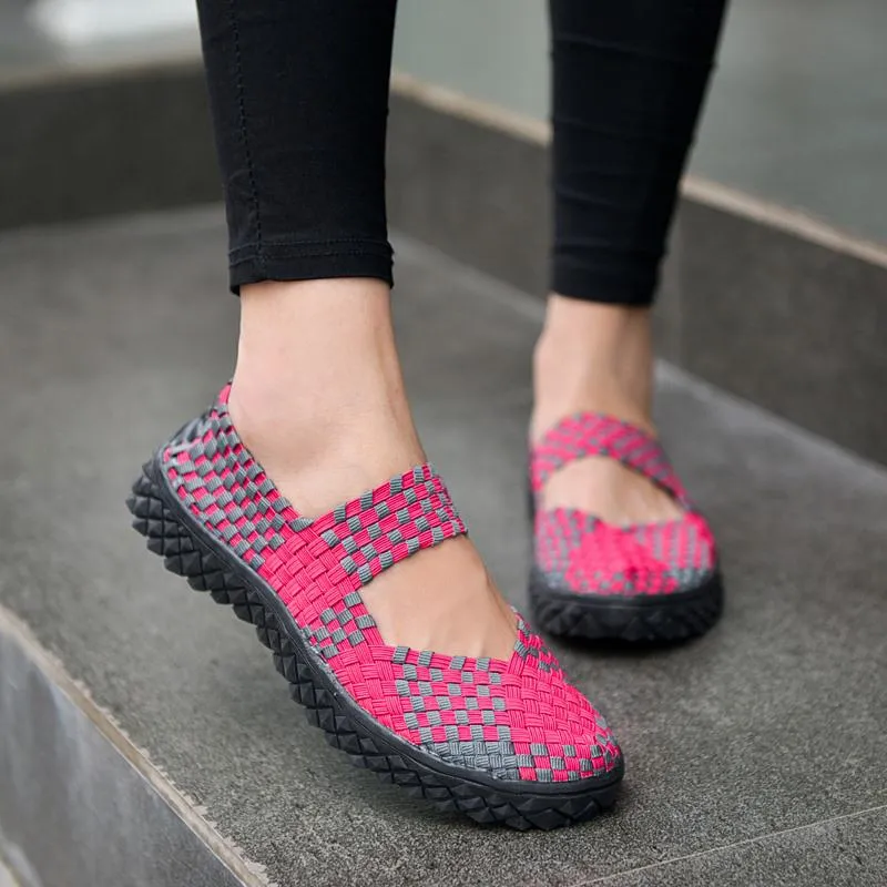 Women Slip On Walking Shoes Woven Elastic