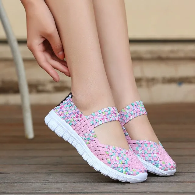 Women Slip On Walking Shoes Woven Elastic