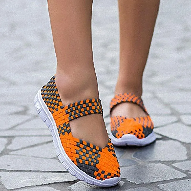Women Slip On Walking Shoes Woven Elastic