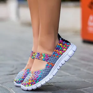 Women Slip On Walking Shoes Woven Elastic