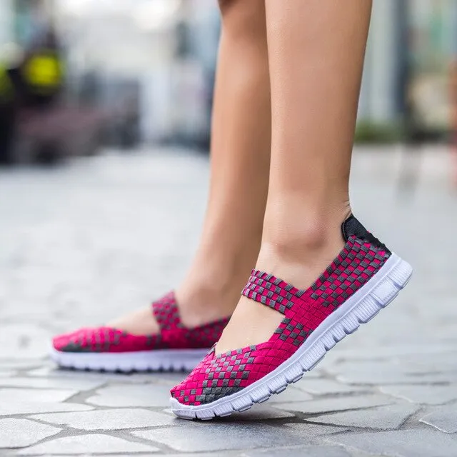 Women Slip On Walking Shoes Woven Elastic