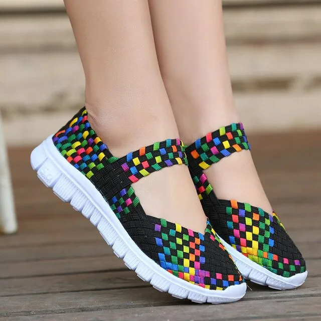 Women Slip On Walking Shoes Woven Elastic