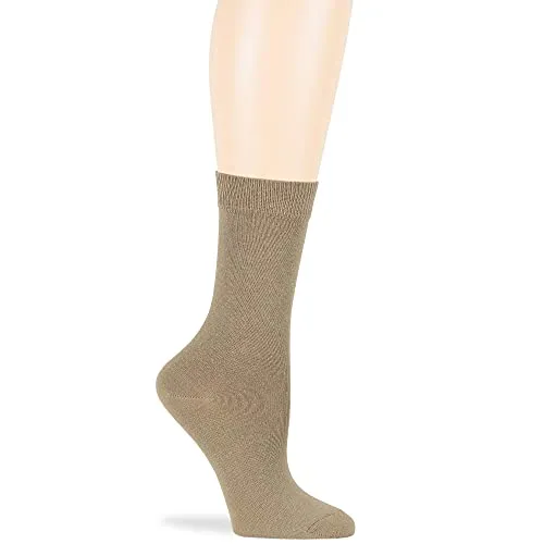 Women's Cotton Dress Socks - 4 Pack Large - Solid Casual Crew Lightweight Business Sock Size 10-12 Shoe Size 8-12 L Khaki