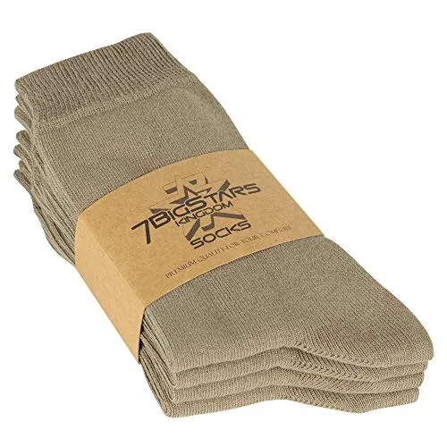 Women's Cotton Dress Socks - 4 Pack Large - Solid Casual Crew Lightweight Business Sock Size 10-12 Shoe Size 8-12 L Khaki