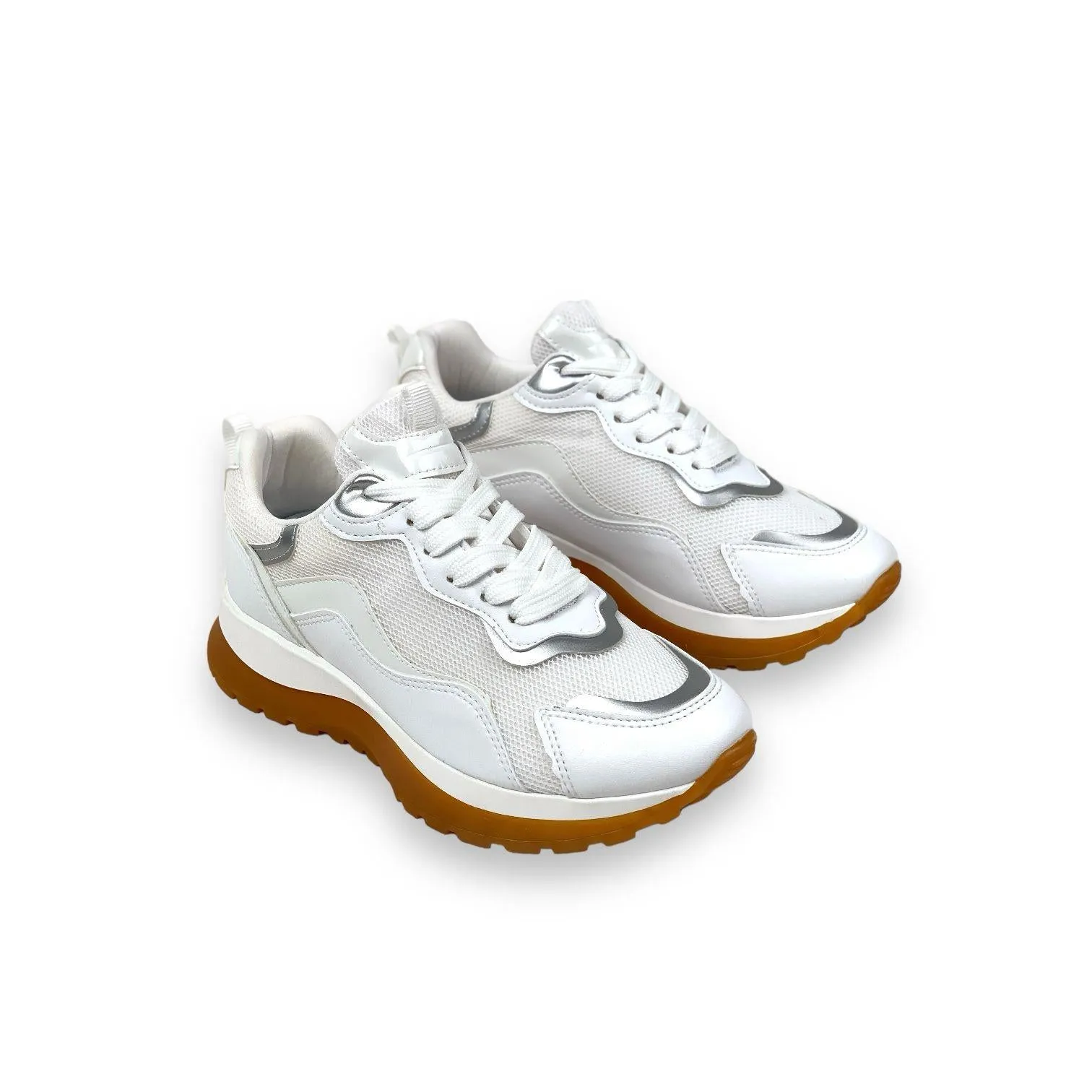 Women's Sedf White Mesh Lace Up Summer Daily Walking Sports Sneaker 3 Cm